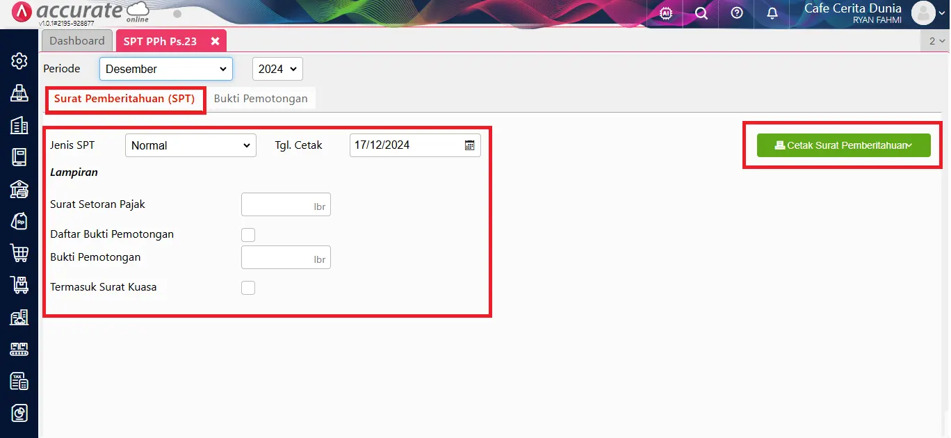 cara buat bukti potong Ps. 23 dan pemotongan